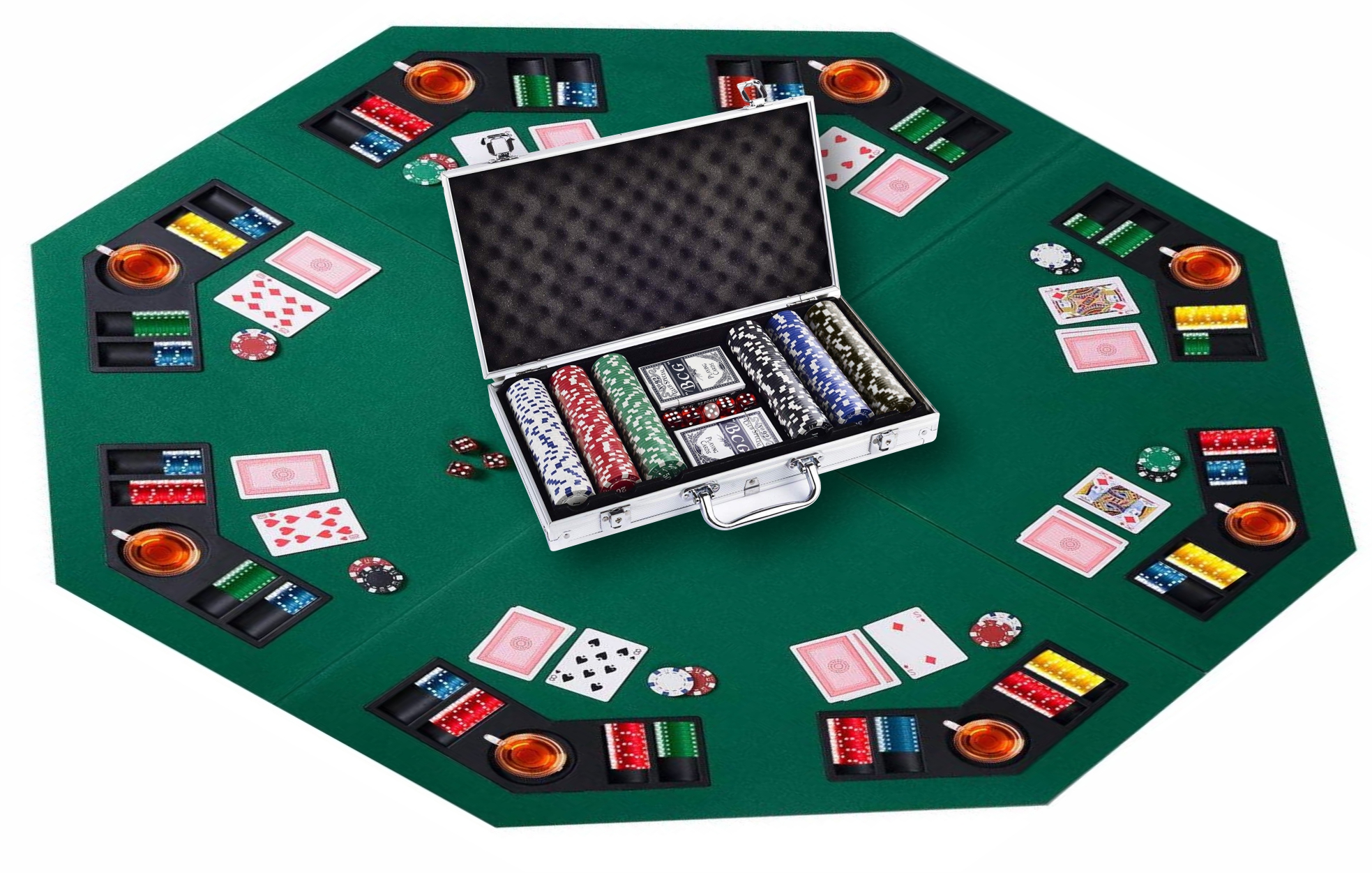 8 Player octagon shape Poker Green Folding Table + 300Pcs Poker Chips Set